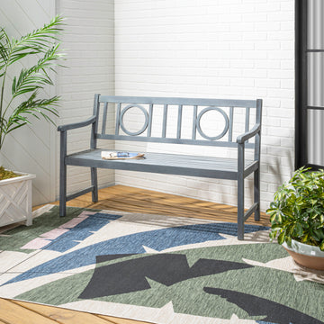 Apollo Circle-Back 600-Lbs Support Acacia Wood Outdoor Garden Patio Bench - JONATHAN Y